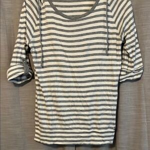 Twisted Heart Gray and White Striped Top